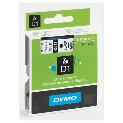 Taśma do drukarek etykiet Dymo D1 45013  Czarny na Białym (Oryginalna) [12mm x 7m] - 1szt.