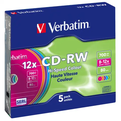 Płyty Verbatim CD-RW 700MB 12x -Slim - 5szt. Color