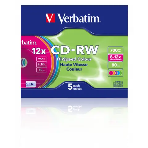 Płyty Verbatim CD-RW 700MB 12x -Slim - 5szt. Color