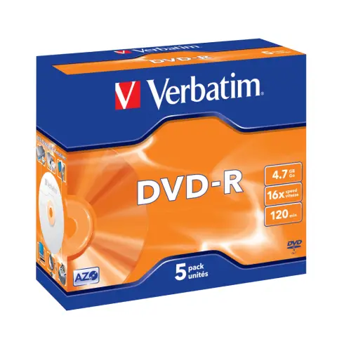 Płyty Verbatim DVD-R 4,7GB 16x - Jewel Case- 5szt.- Matt Silver