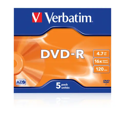 Płyty Verbatim DVD-R 4,7GB 16x - Jewel Case- 5szt.- Matt Silver