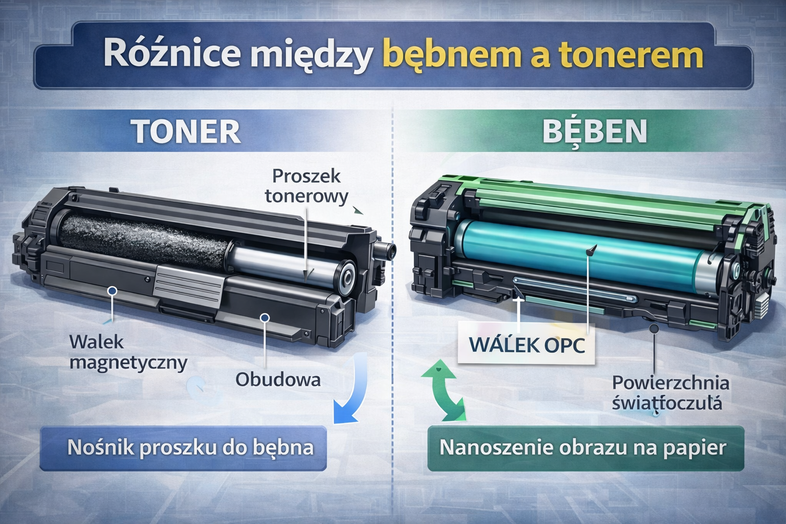 Różnice między bębnem a tonerem ?