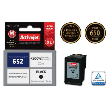 Tusz AH-652BR Black do drukarek HP (Zamiennik HP 652 / F6V25AE) [20ml]