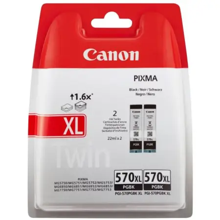 Zestaw dwóch tuszy Canon PGI-570PGBK XL Black do drukarek (Oryginalny) [2x22ml]