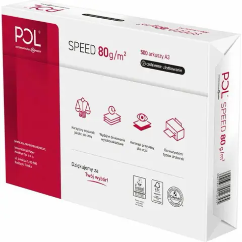 Papier ksero POLspeed 153 CIE | A3 | 80g | 500 arkuszy | Klasa C