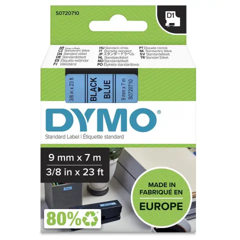 Dymo taśma do drukarek etykiet, D1 40916 czarny/niebieski 7m/9mm