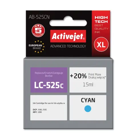 Tusz AB-525CN Cyan do drukarek Brother (Zamiennik Brother LC525C) [15ml]