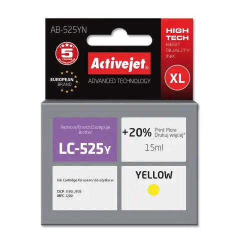 Tusz AB-525YN Yellow do drukarek Brother (Zamiennik Brother LC525Y0 [15ml]