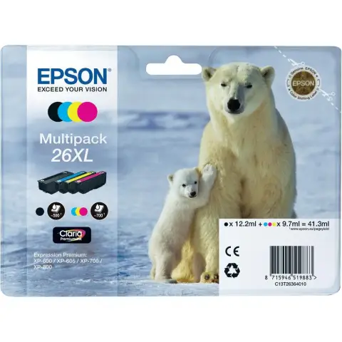 Zestaw tuszy Epson T2636 CMYK do drukarek (Oryginalny) 4-Pack