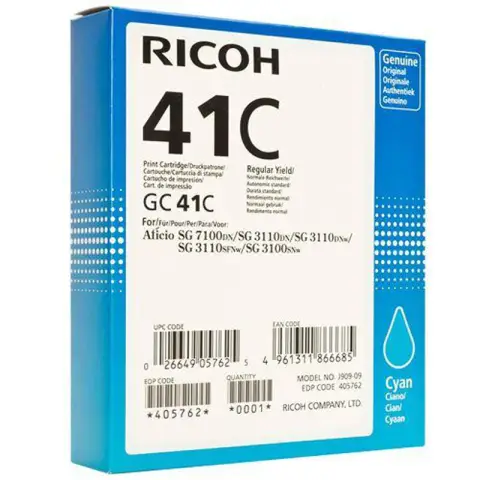 Tusz Ricoh GC 41C / 405762 Cyan do drukark (Oryginalny) [2.2k]