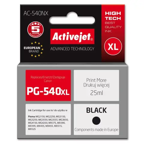 Activejet AC-540NX Tusz (zamiennik Canon PG-540XL; Supreme; 25 ml; czarny)-10516018