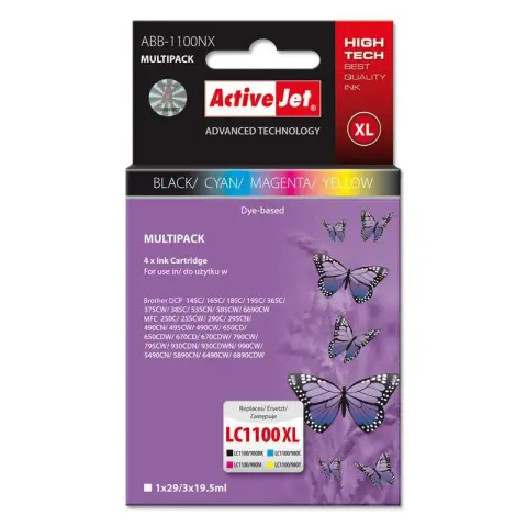 Activejet ABB-1100NX Tusz  (zamiennik Brother LC1100/980; Supreme; 1 x 29 ml, 3 x 19.5 ml; czarny, czerwony, niebieski, żółty)-3477344