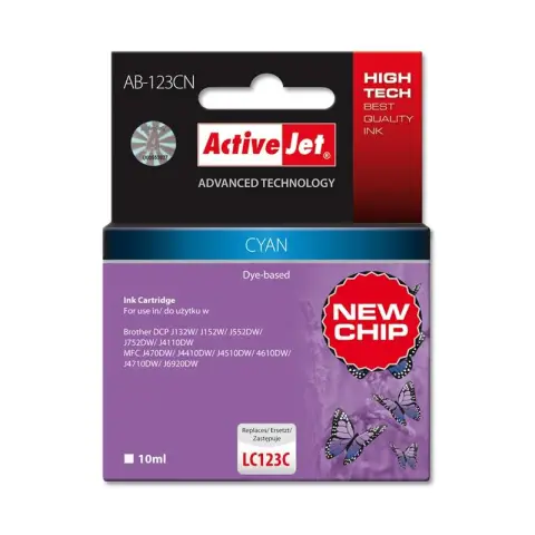 Activejet AB-123CN Tusz (zamiennik Brother LC123C/121C; Supreme; 10 ml; niebieski)-3477348