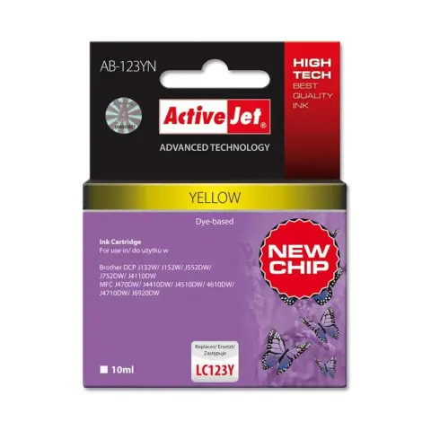 Activejet AB-123YN Tusz (zamiennik Brother LC123Y/121Y; Supreme; 10 ml; żółty)-3477351