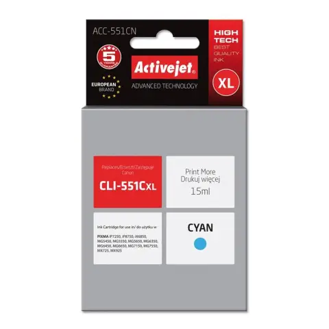 Tusz ACC-551CN Cyan do drukarek Canon (Zamiennik Canon CLI-551CXL - z chipem) [15ml]