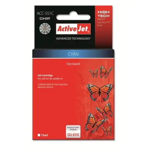 Tusz Activejet ACC-551CN (do drukarki Canon, zamiennik CLI-551C supreme 15ml cyan Chip)-3477505