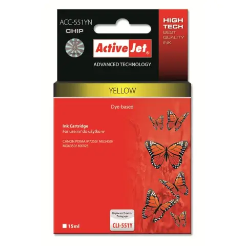 Activejet ACC-551YN Tusz (zamiennik Canon CLI-551Y; Supreme; 15 ml; żółty)-3477508