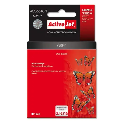 Tusz Activejet (do drukarki Canon, zamiennik CLI-551G supreme 15ml grey Chip)-3477521