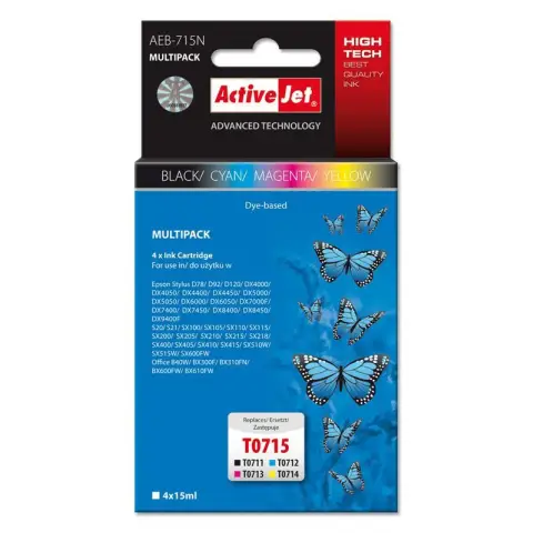 Activejet AEB-715N Tusz (zamiennik Epson T0715; Supreme; 4 x 15 ml; czarny, czerwony, niebieski, żółty)-3477652