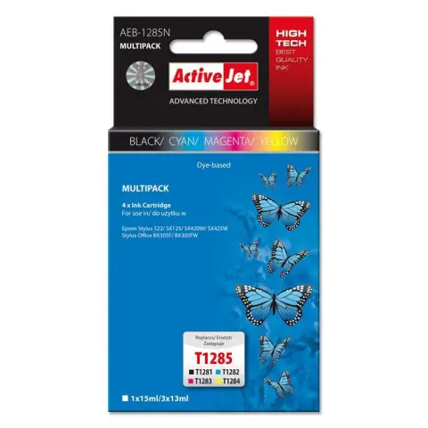 Activejet AEB-1285N Tusz (zamiennik Epson T1281, T1282, T1283, T1284; Supreme; 1 x 15 ml, 3 x 13 ml; czarny, czerwony, niebieski, żółty)-3477654