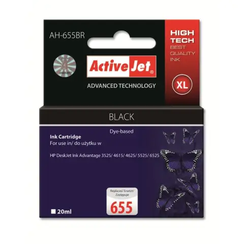 Activejet AH-655BR Tusz (zamiennik HP 655 CZ109AE; Premium; 20 ml; czarny)-3477931