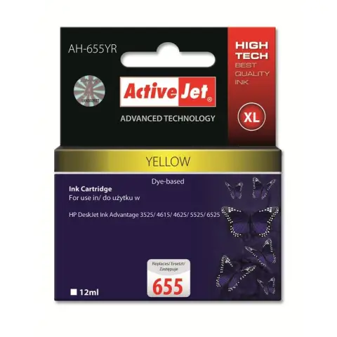 Activejet AH-655YR Tusz (zamiennik HP 655 CZ112AE; Premium; 12 ml; żółty)-3477936