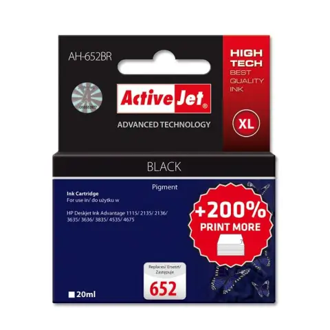 Activejet AH-652BR Tusz (zamiennik HP 652 F6V25AE; Premium; 20 ml; czarny)-3477966