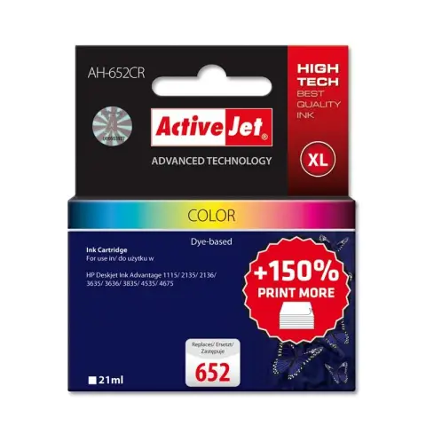 Activejet AH-652CR Tusz (zamiennik HP 652 F6V24AE; Premium; 21 ml; kolor)-3477969