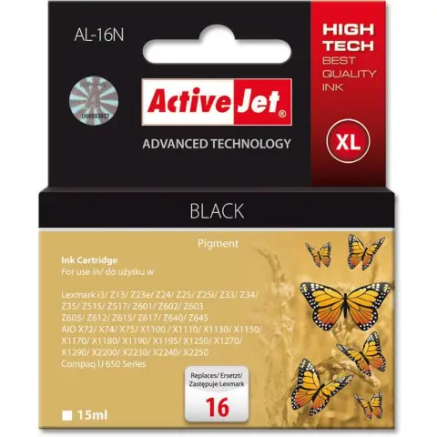 Activejet AL-16N Tusz (zamiennik Lexmark 16 10N0016; Supreme; 15 ml; czarny)-3477980