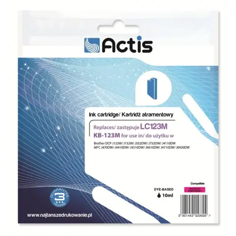 Tusz ACTIS KB-123M (zamiennik Brother LC123M/LC121M; Standard; 10 ml; czerwony)-3478999