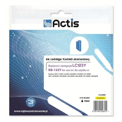 Tusz ACTIS KB-123Y (zamiennik Brother LC123Y/LC121Y; Standard; 10 ml; żółty)-3479001