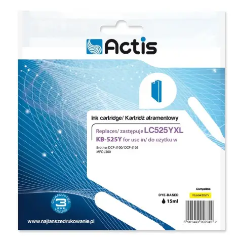 Tusz ACTIS KB-525Y (zamiennik Brother LC525Y; Standard; 15 ml; żółty)-3479008