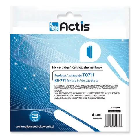 Tusz ACTIS KE-711 (zamiennik Epson T0711, T0891, T1001; Standard; 15 ml; czarny)-3479093