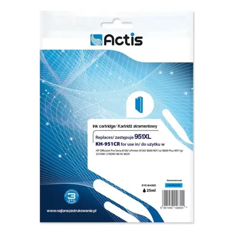 Tusz ACTIS KH-951CR (zamiennik HP 951XL CN046AE; Standard; 25 ml; niebieski)-3479255