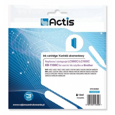 Tusz ACTIS KB-1100C (zamiennik Brother LC1100C/980C; Standard; 19 ml; niebieski)-3527301
