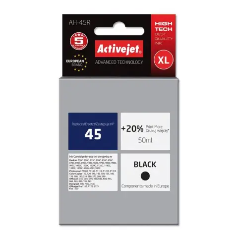 Tusz AH-45R Czarny do drukarki HP (Zamiennik HP 45 / 51645A) [50 ml]