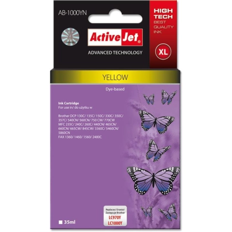 Activejet AB-1000YN Tusz (zamiennik Brother LC1000Y/970Y; Supreme; 35 ml; żółty). Drukuje więcej o 550%.-3584125