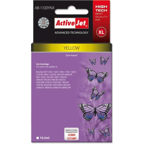 Activejet AB-1100YNX Tusz  (zamiennik Brother LC1100Y/980Y; Supreme; 19,5 ml; żółty)-3584133
