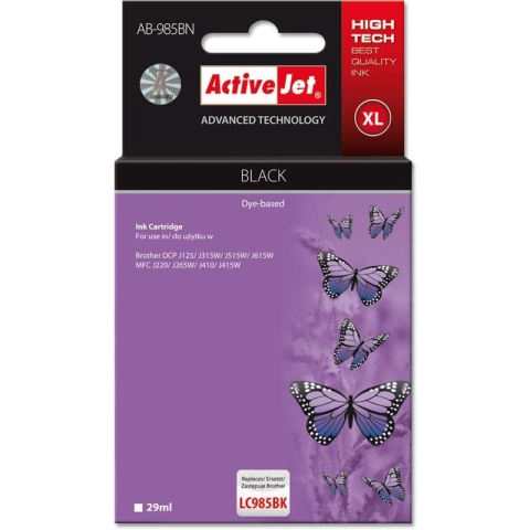Activejet AB-985BN Tusz (zamiennik Brother LC985BK; Supreme; 29 ml; czarny)-3584134