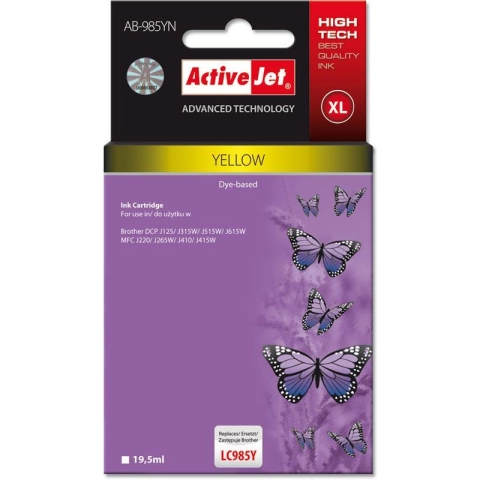 Activejet AB-985YN Tusz (zamiennik Brother LC985Y; Supreme; 19,5 ml; żółty)-3584139