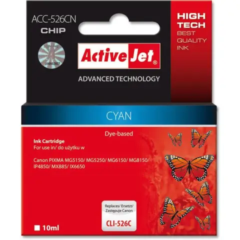 Activejet ACC-526CN Tusz (zamiennik Canon CLI-526C; Supreme; 10 ml; niebieski)-3584194