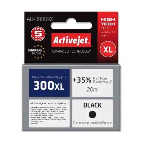 Activejet AH-300BRX Tusz (zamiennik HP 300XL CC641EE; Premium; 20 ml; czarny)