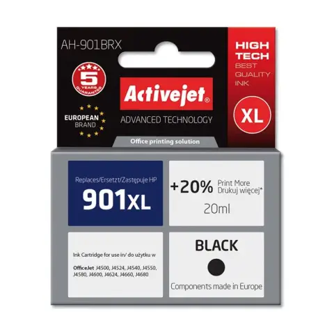 Tusz Activejet AH-901BRX (zamiennik HP 901XL CC654AE; Premium; 20 ml; czarny)-3584362