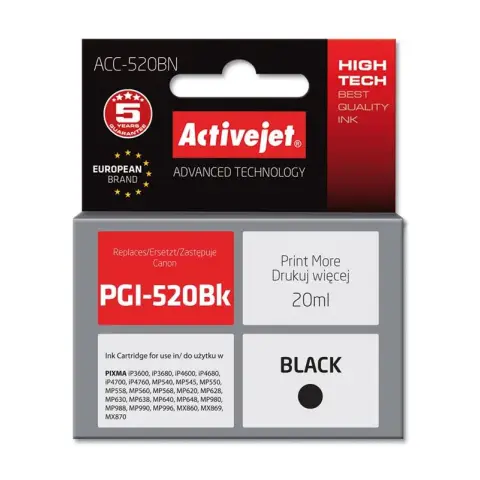 Activejet ACC-520BN Tusz (zamiennik Canon PGI-520BK; Supreme; 20 ml; czarny)