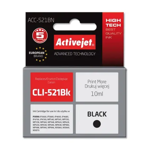 Activejet ACC-521BN Tusz (zamiennik Canon CLI-521Bk; Supreme; 10 ml; czarny)