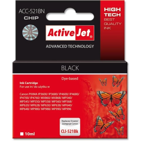 Activejet ACC-521BN Tusz (zamiennik Canon CLI-521Bk; Supreme; 10 ml; czarny)-3652693