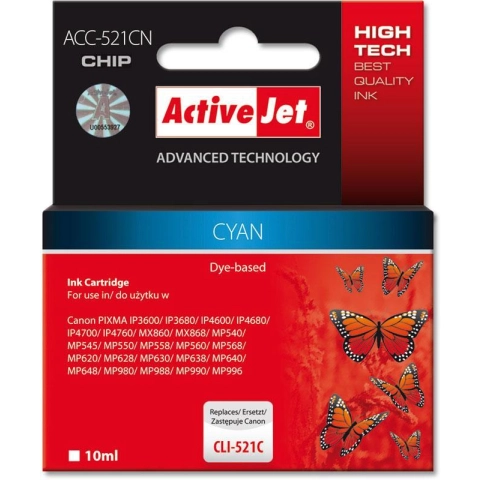 Activejet ACC-521CN Tusz (zamiennik Canon CLI-521C; Supreme; 10 ml; niebieski)-3652694