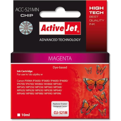 Activejet ACC-521MN Tusz  (zamiennik Canon CLI-521M; Supreme; 10 ml; czerwony)-3652697