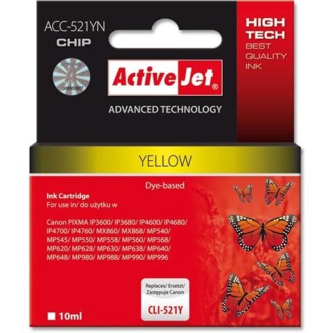 Activejet ACC-521YN Tusz  (zamiennik Canon CLI-521Y; Supreme; 10 ml; żółty)-3652699