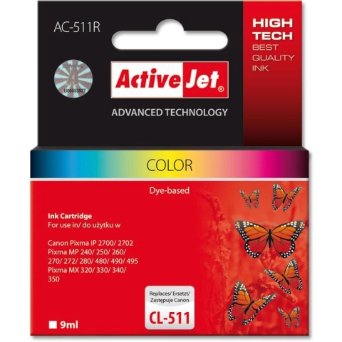 Activejet AC-511R Tusz (zamiennik Canon CL-511; Premium; 12 ml; kolor)-3652709